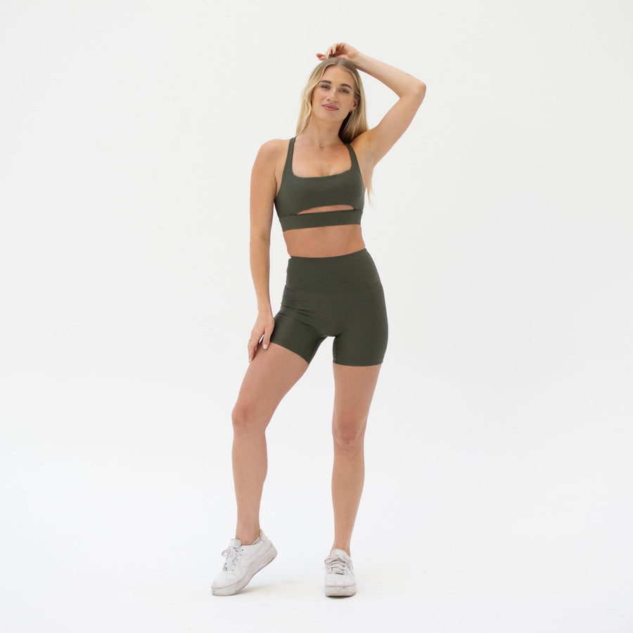 Green sustainable activewear shorts made from recycled plastic bottles