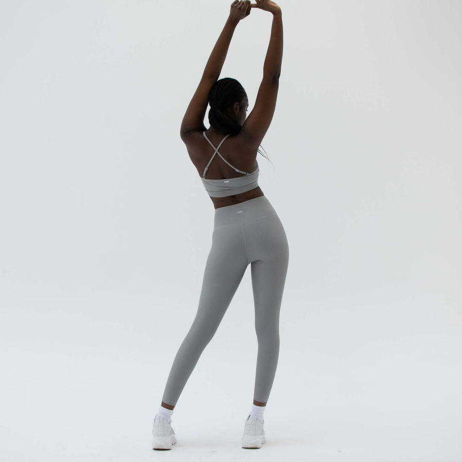 Grey activewear leggings made from recycled plastic bottles
