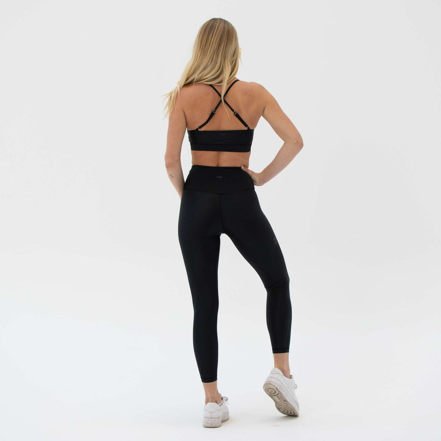 Black activewear leggings made from recycled plastic bottles