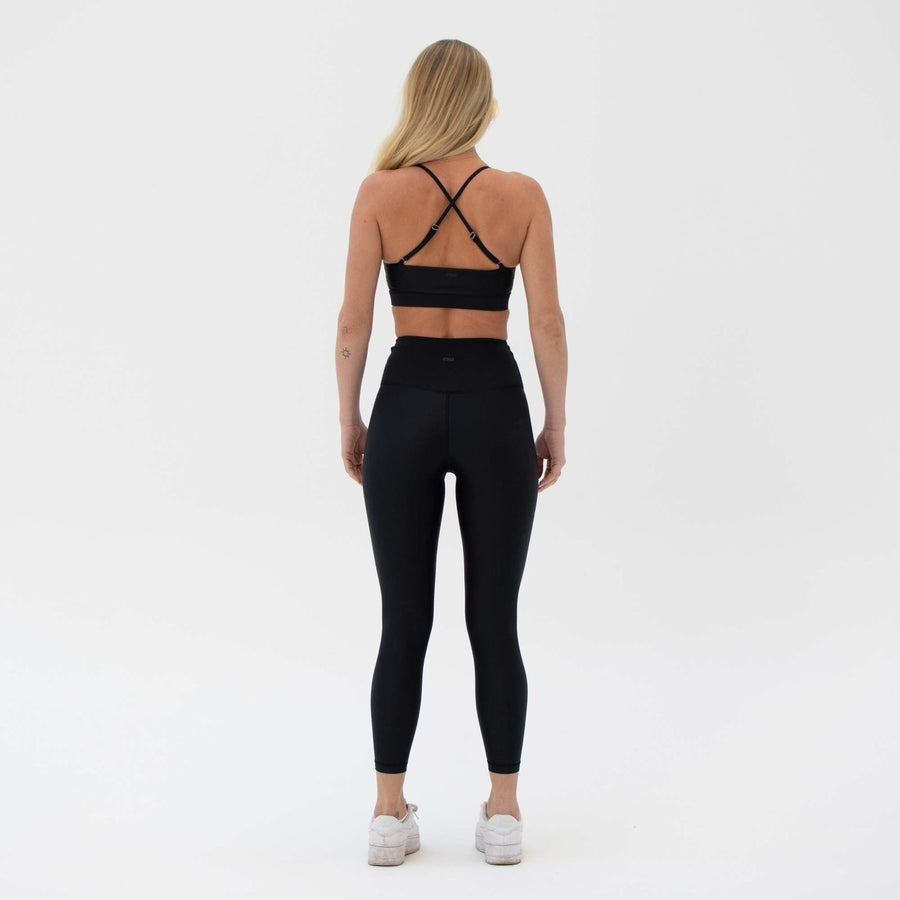 Black activewear leggings made from recycled plastic bottles