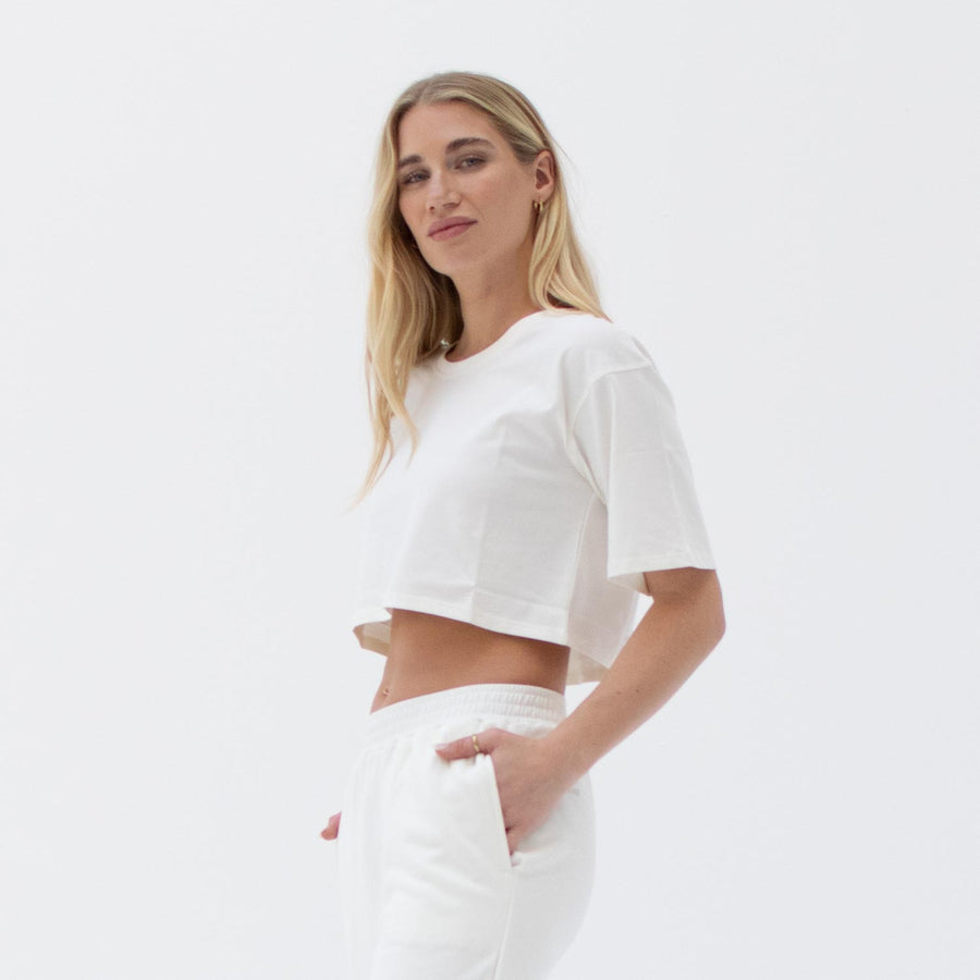 Sustainable organic cotton crop top off white