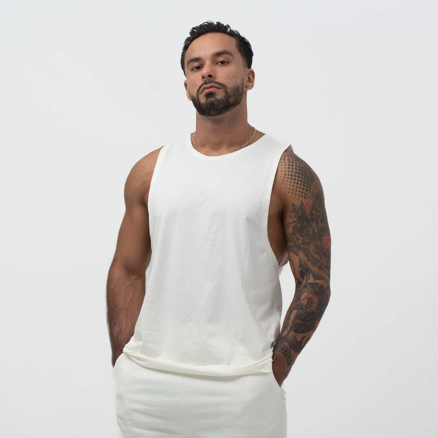 Organic cotton mens tank top off white