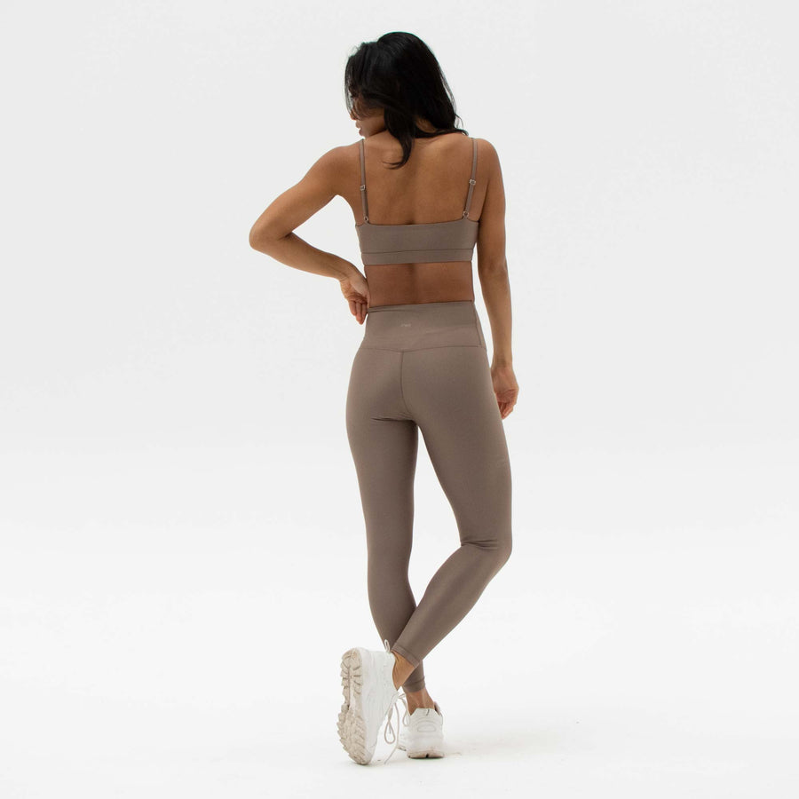 Brown activewear leggings made from recycled plastic bottles